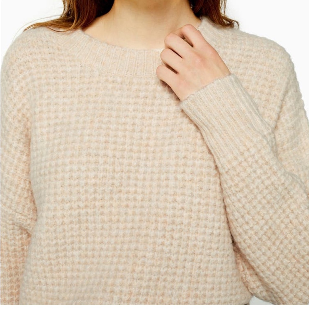 LAST CHANCE! NWOT Topshop Oatmeal Zip Detail Waffle Knit Sweater - M - Picture 4 of 4
